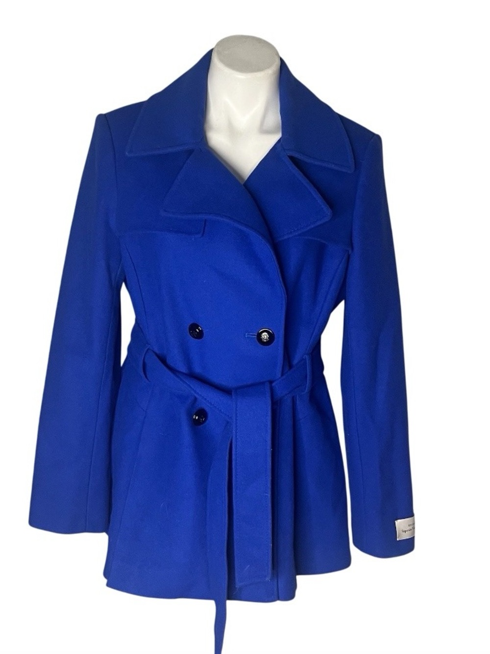 PRESTON & YORK Blue Merino Wool Blend Pleated Back Trench Coat Jacket Size 12
